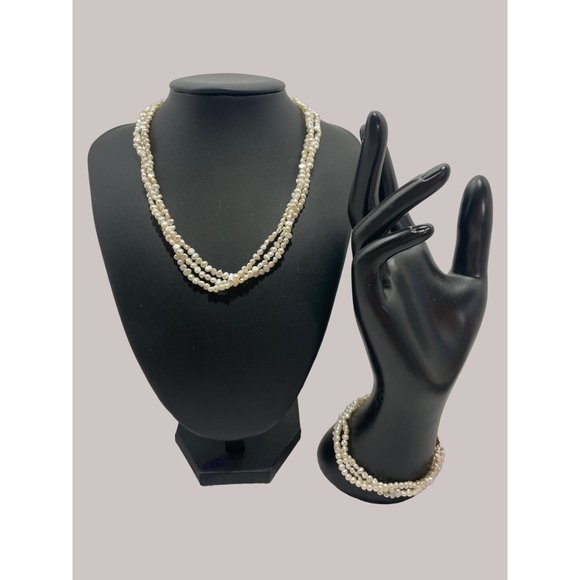 Seed Pearls 17” Necklace  Matching Bracelet 8.5” Vintage Goldtone Filigree Clasp - Picture 1 of 9